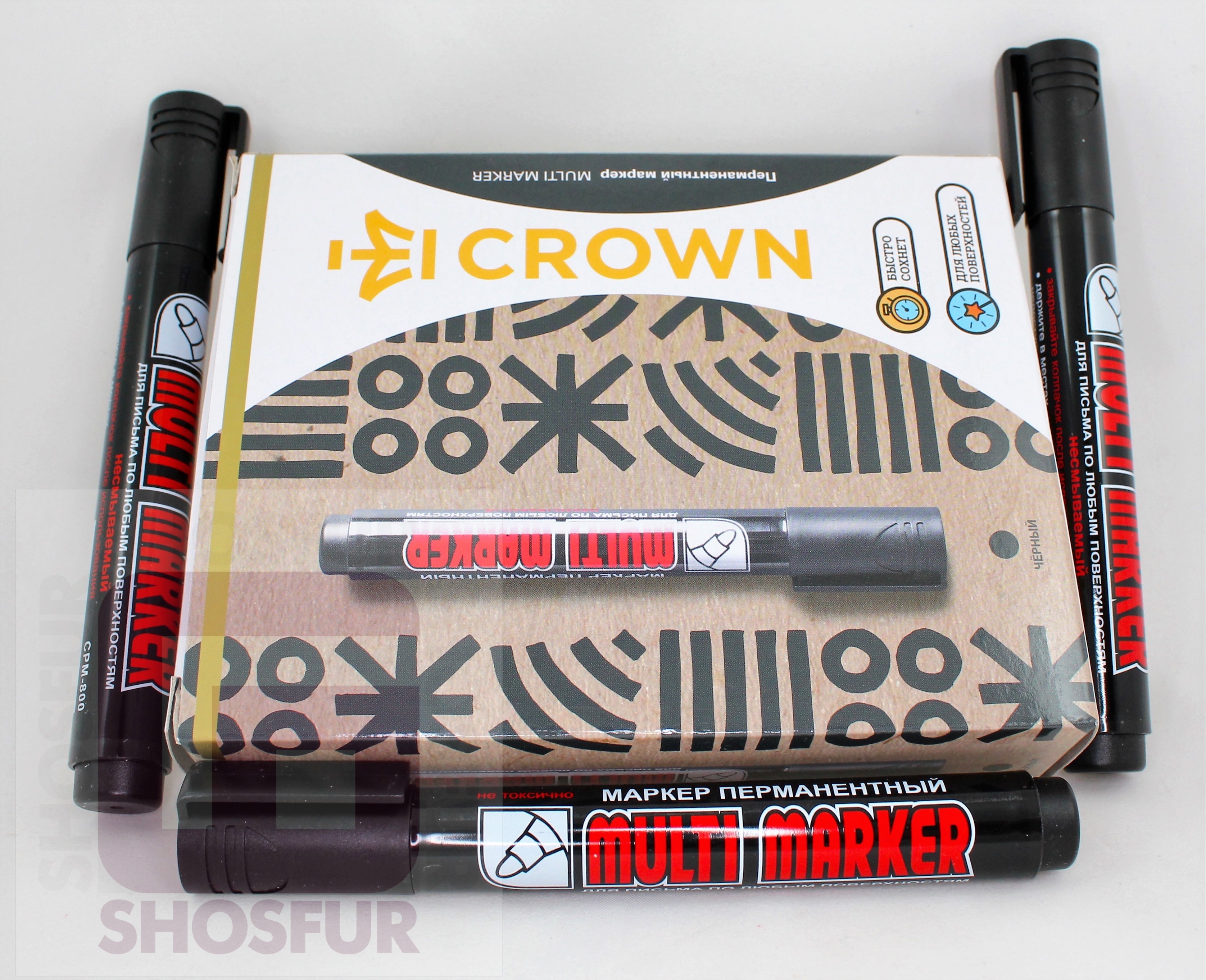 Маркер перманентный пулевидный Crown "Multi Marker" цв. черный 3мм